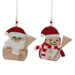 JJA Lot de 2 suspensions en bois (H12 cm) Balais de Noël et Rouge Naturel Best