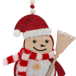 JJA Lot de 2 suspensions en bois (H12 cm) Balais de Noël et Rouge Naturel Best