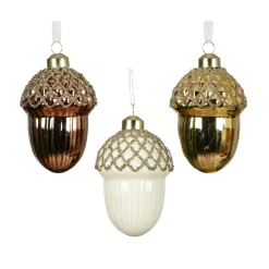 KAEMINGK Lot de 12 suspensions en verre (H9 cm) Gland festier Brun Café Or New