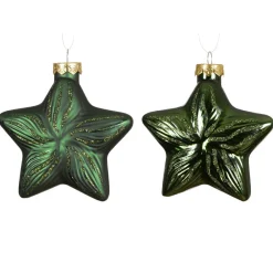 KAEMINGK Lot de 2 suspensions en verre (H10 cm) Étoiles Céleste Vert Pin Vert sapin Outlet