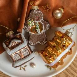 KAEMINGK Lot de 3 suspensions en verre (H11 cm) Délices de Noël Marron Outlet