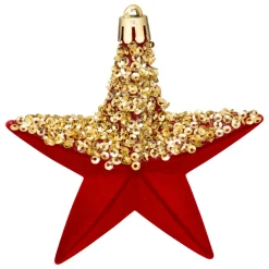 JJA Lot de 6 suspensions (H15 cm) Cœurs et étoiles paillettes Rouge et Or Online