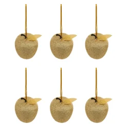 JJA Lot de 6 suspensions (H6 cm) Pommes gourmandes Dées pailletées Or