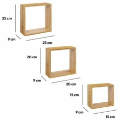 ATMOSPHERA Lot de 3 étagères bambou (H15-20-25 cm) Cube Fixy Naturel Bois Outlet