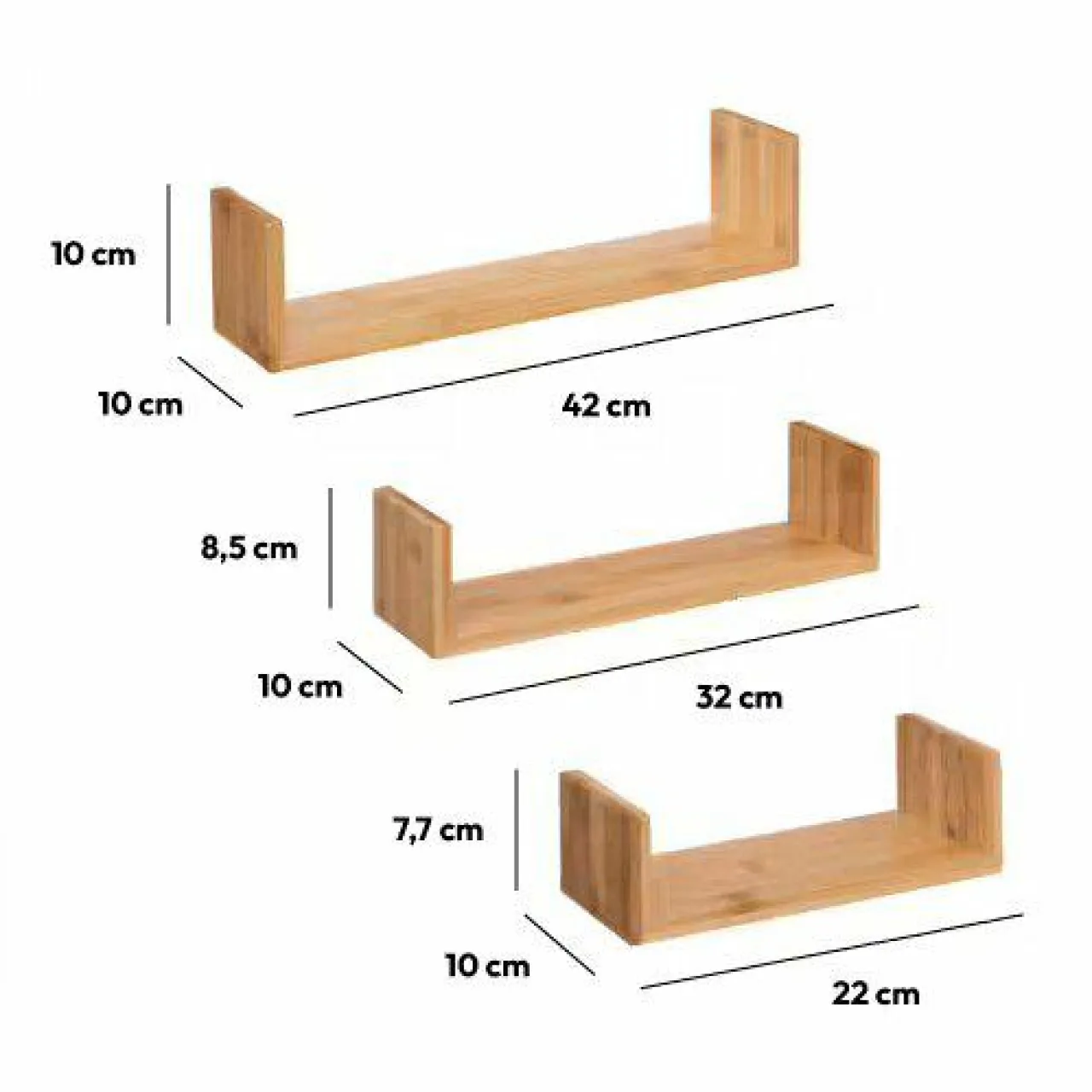 ATMOSPHERA Lot de 3 étagères bambou (L22-32-42 cm) Fixy Naturel