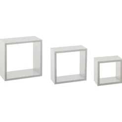 ATMOSPHERA Lot de 3 étagères bois (H15-20-25 cm) Cube Blanc Discount