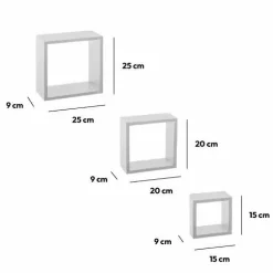 ATMOSPHERA Lot de 3 étagères bois (H15-20-25 cm) Cube Blanc Discount