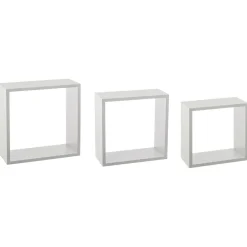 ATMOSPHERA Lot de 3 étagères bois (H24-27-30 cm) Cube Blanc Hot
