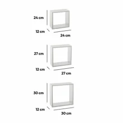 ATMOSPHERA Lot de 3 étagères bois (H24-27-30 cm) Cube Blanc Hot