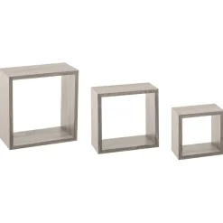 ATMOSPHERA Lot de 3 étagères bois (H15-20-25 cm) Cube Gris Gris clair New