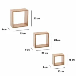 ATMOSPHERA Lot de 3 étagères (H15-20-25 cm) Cube Naturel Bois Sale