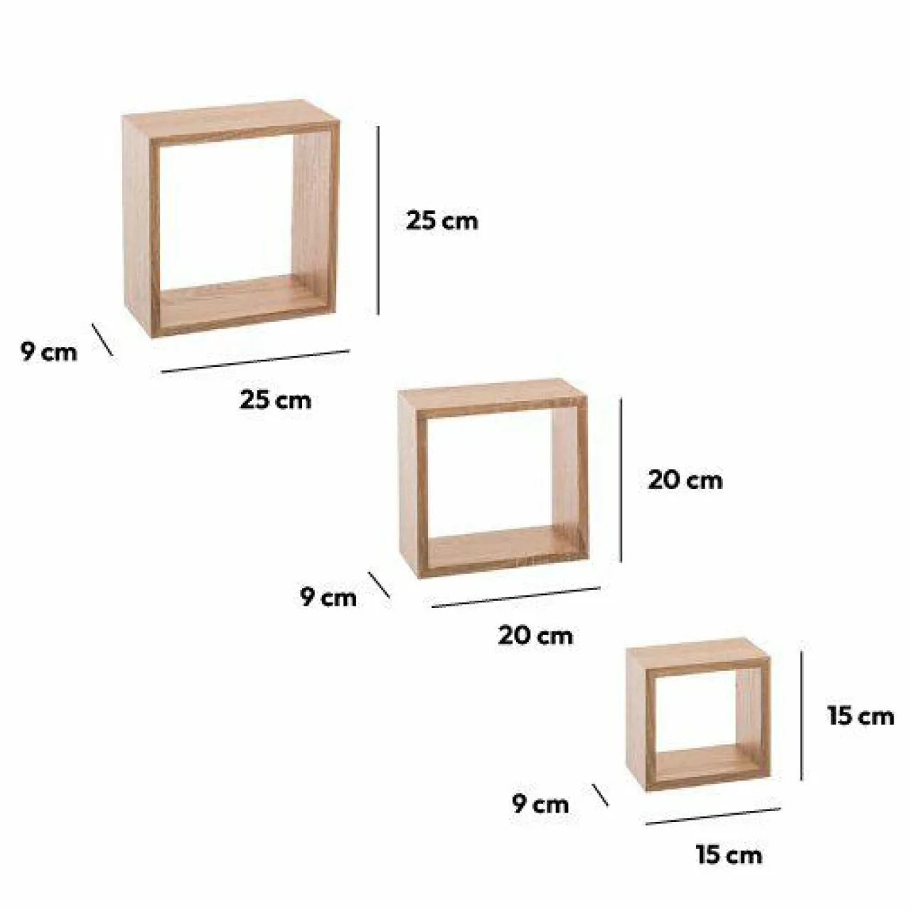 ATMOSPHERA Lot de 3 étagères (H15-20-25 cm) Cube Naturel Bois Sale