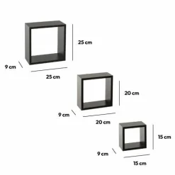 ATMOSPHERA Lot de 3 étagères bois (H15-20-25 cm) Cube Noir Hot