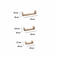 ATMOSPHERA Lot de 3 étagères murales en (L22-32-42 cm) Bord Naturel Bois Clearance
