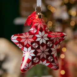 KAEMINGK Lot de 2 étoiles de Noël à suspendre en verre (H8 cm) Floconées Rouge Hot