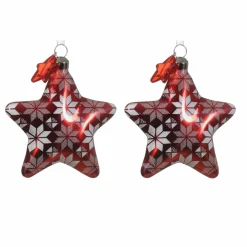 KAEMINGK Lot de 2 étoiles de Noël à suspendre en verre (H8 cm) Floconées Rouge Hot