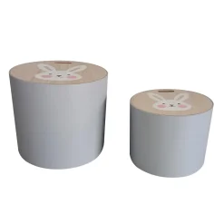 EMINZA Lots de 2 poufs de rangement gigognes enfant bois (H31 et 24 cm) Lapin Gris Sale