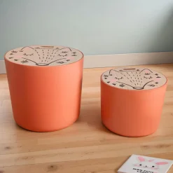 EMINZA Lots de 2 poufs de rangement gigognes enfant bois (H31 et 24 cm) Renardeau Terracotta Sale