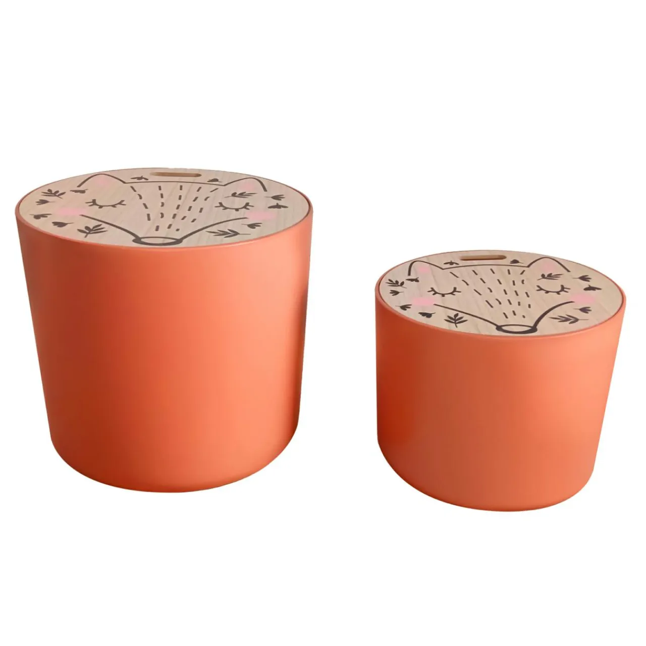 EMINZA Lots de 2 poufs de rangement gigognes enfant bois (H31 et 24 cm) Renardeau Terracotta Sale
