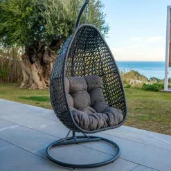 MOBELLIA Loveuse suspendue en résine tressée Coral Gris Anthracite Clearance