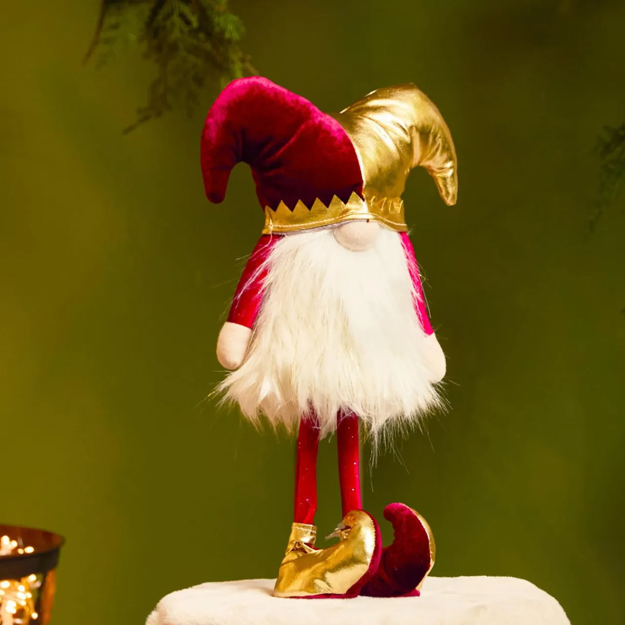 KAEMINGK Lutin de Noël debout (H39 cm) Arlequin et doré Bordeaux Best