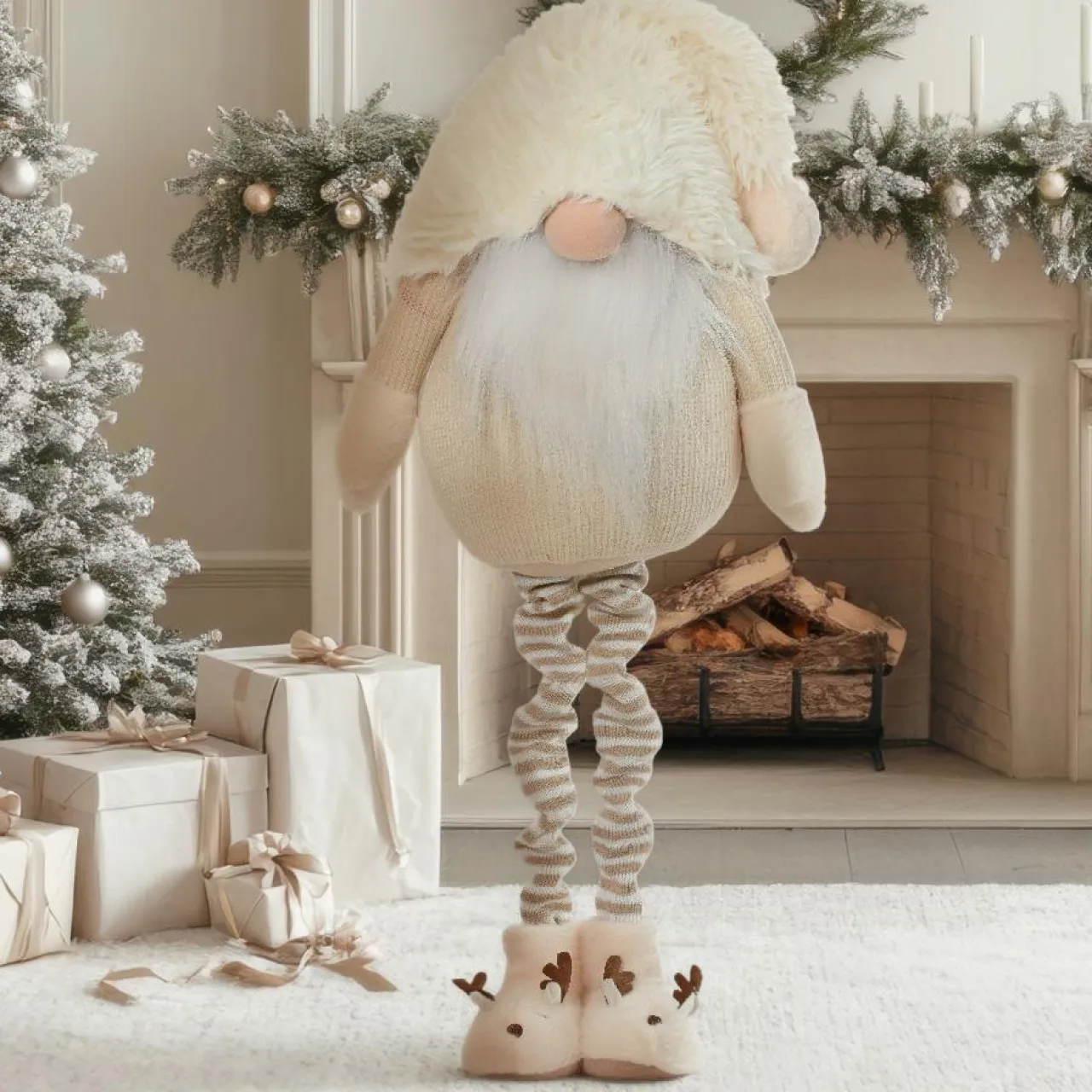 KAEMINGK Lutin de Noël Géant (H122 cm) Gaston mignon crème Blanc Outlet