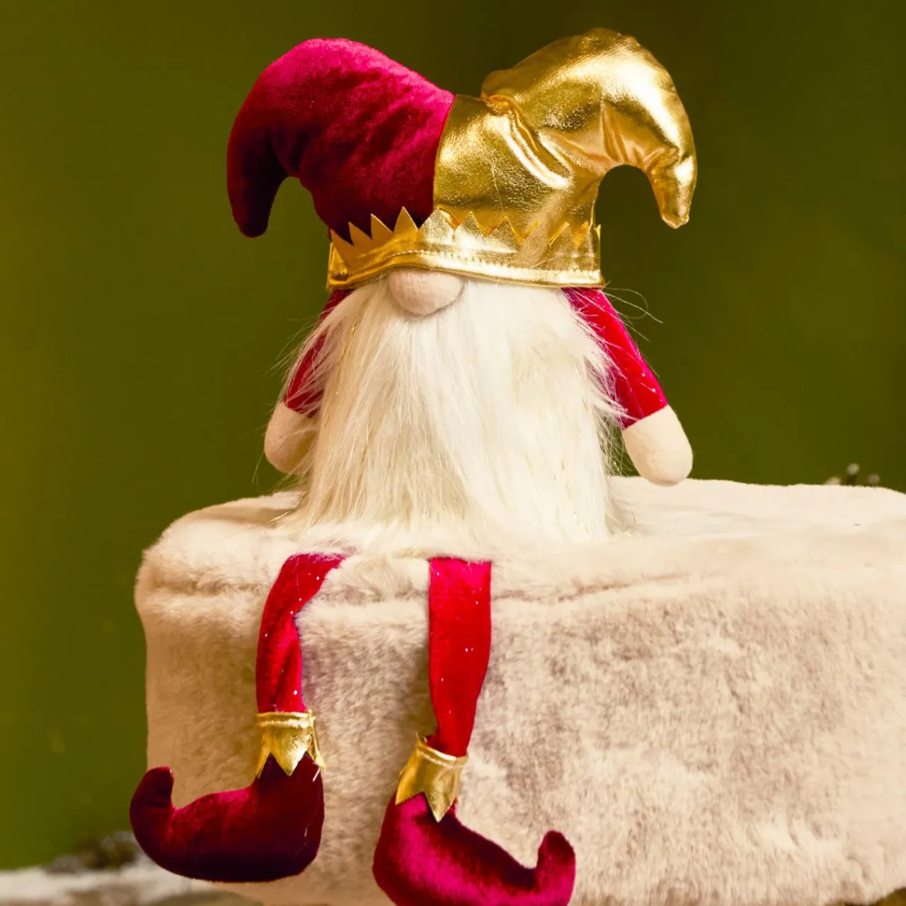 KAEMINGK Lutin de Noël jambes souples (H39 cm) Arlequin et doré Bordeaux New