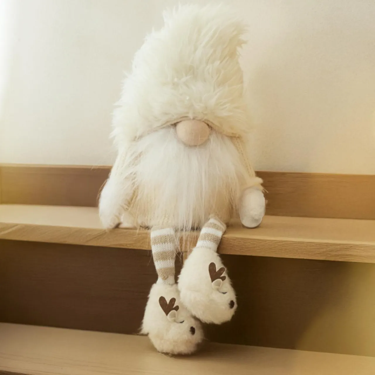 KAEMINGK Lutin de Noël jambes souples (H48 cm) Gaston mignon crème Blanc