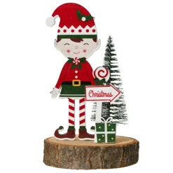 KAEMINGK Lutin en bois sur Tronc en bois (H13 cm) Quentin Multicolore