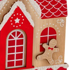 JJA Maison à suspendre en bois (H15 cm) Heureux pain d'épices Rouge Sale