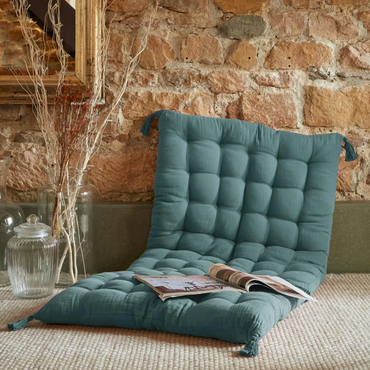 EMINZA Matelas de sol gaze de coton (60 x 120 cm) Gaïa Bleu canard Hot