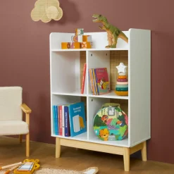 EMINZA Meuble de rangement enfant bois 4 niches (H86 cm) Stars Blanc Clearance