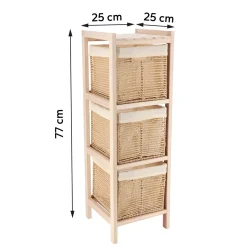 TENDANCE Meuble de rangement 3 paniers (H77 cm) Paulownia Beige Discount