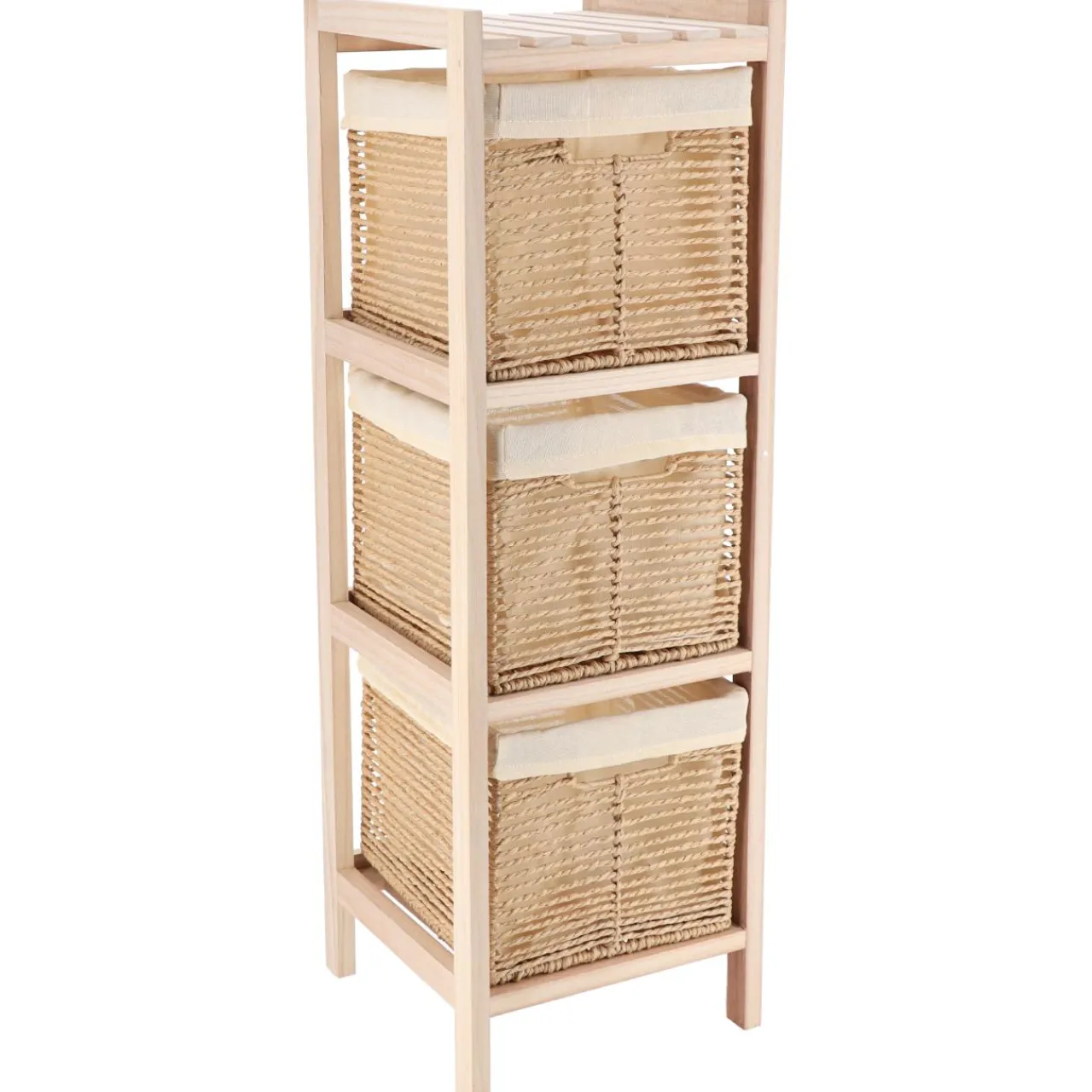 TENDANCE Meuble de rangement 3 paniers (H77 cm) Paulownia Beige Discount