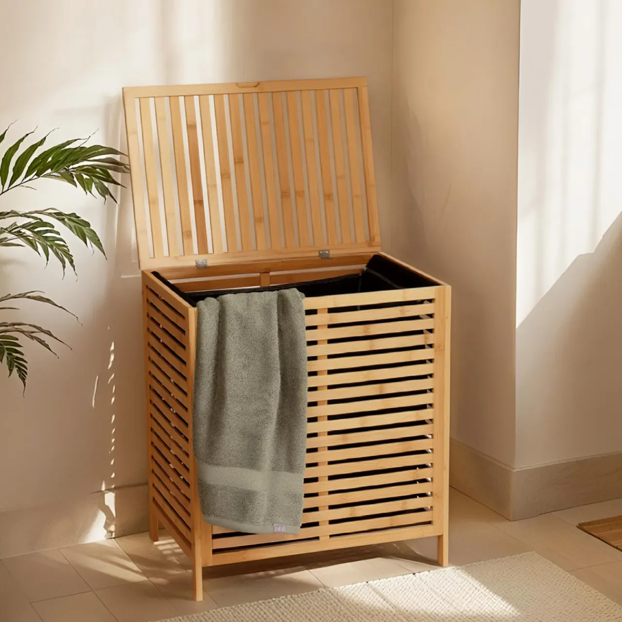 TENDANCE Meuble panier à linge en bambou (53 x H60 cm) Harmonie Naturel Hot