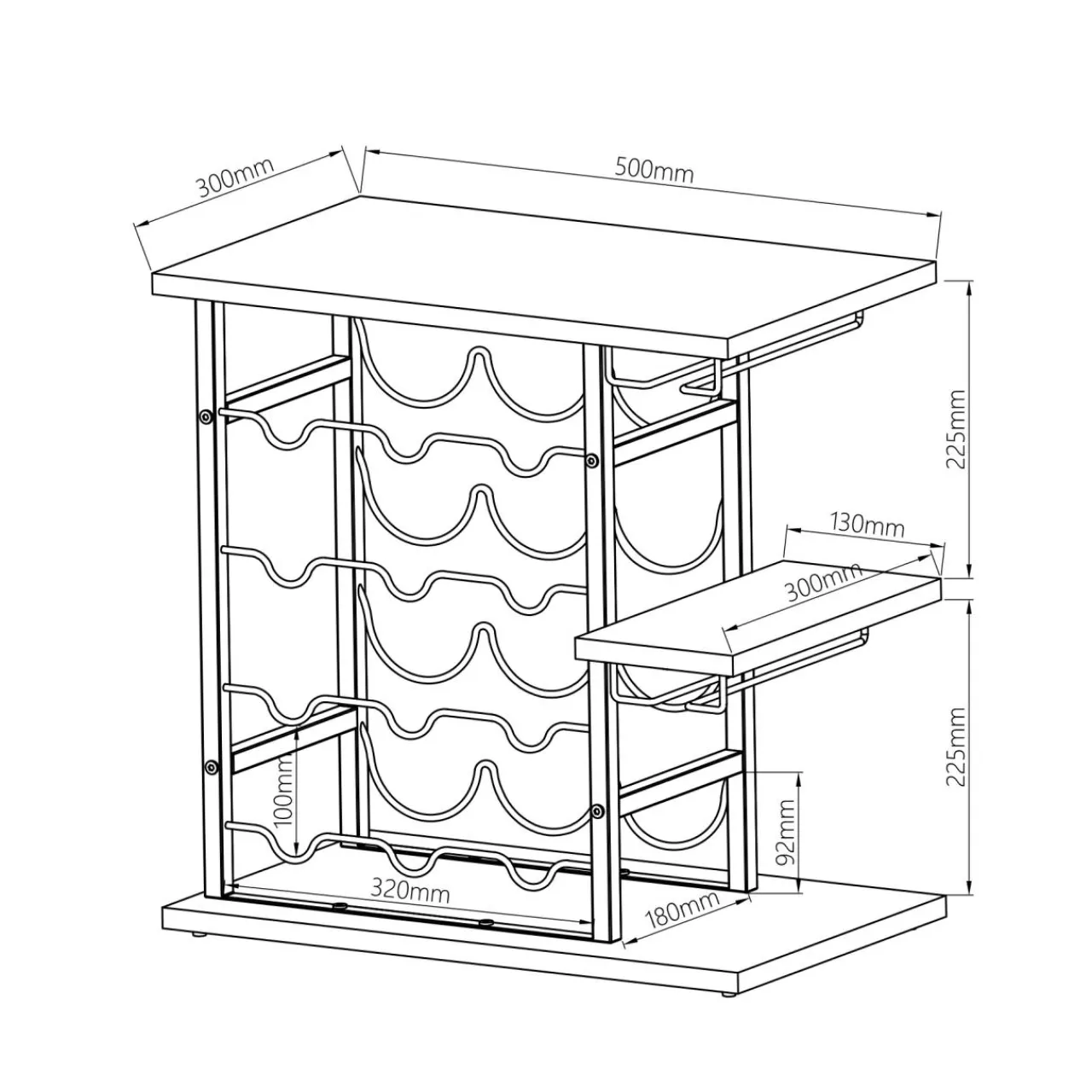 EMINZA Meuble range-bouteilles industriel 12 emplacements et porte-verres (H50 cm) Arthur Noir Hot