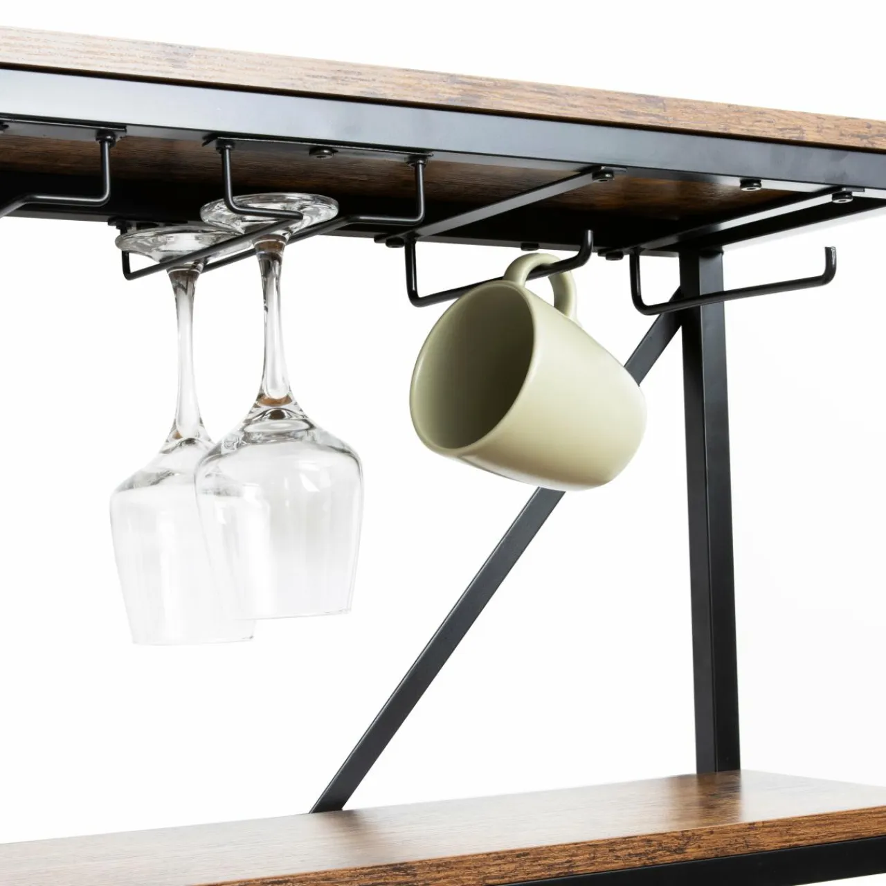 EMINZA Meuble range-bouteilles industriel 10 emplacements et porte-verres (H178 cm) Léon Marron New