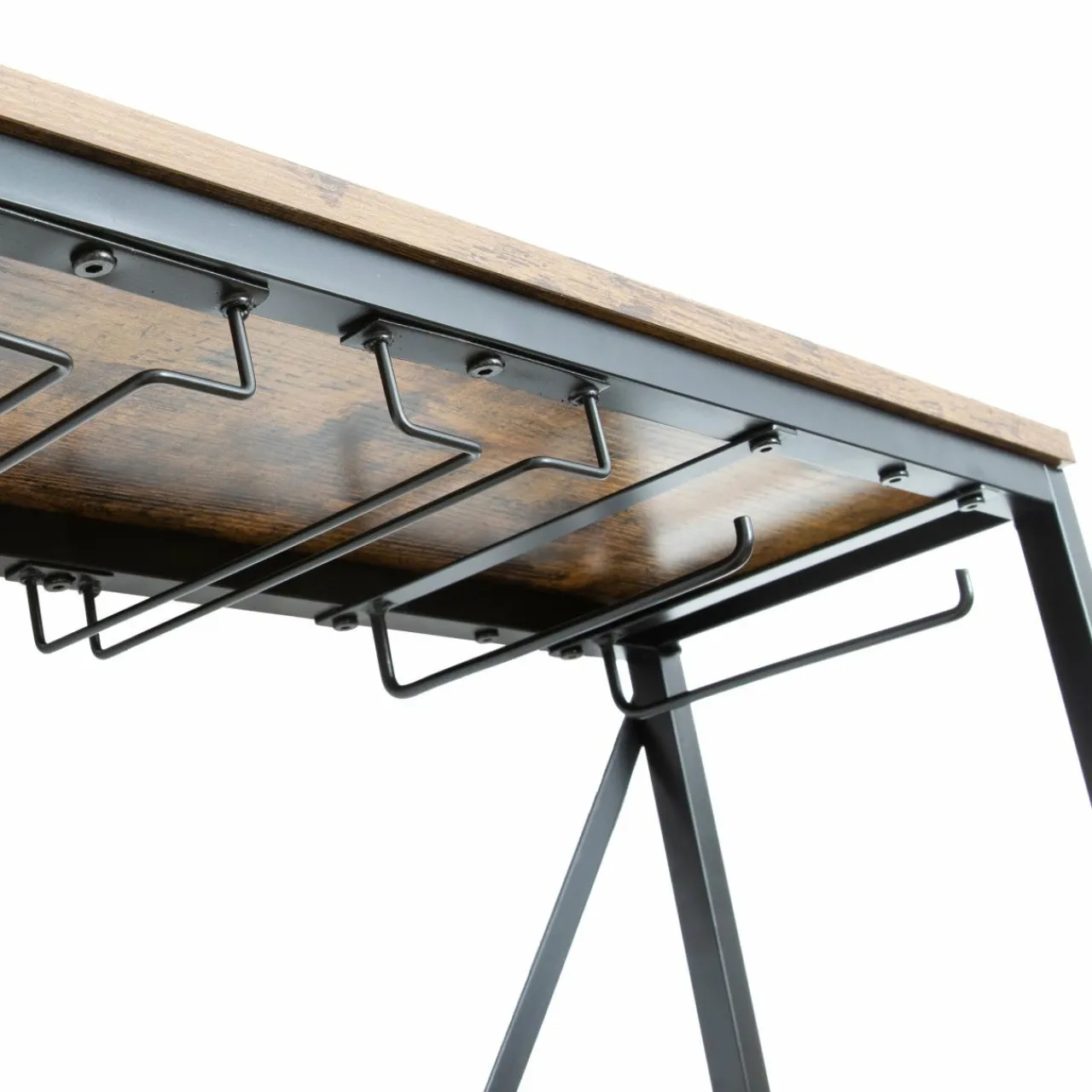 EMINZA Meuble range-bouteilles industriel 10 emplacements et porte-verres (H178 cm) Léon Marron New