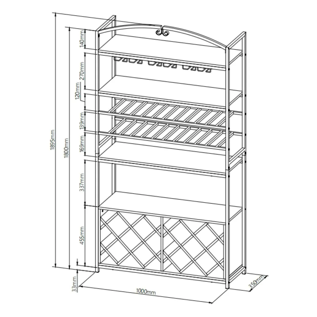 EMINZA Meuble range-bouteilles industriel 32 emplacements et porte-verres (H180 cm) Marceau Marron Best