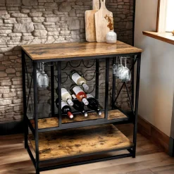 EMINZA Meuble range-bouteilles industriel 12 emplacements et porte-verres (H86 cm) Louis Marron Discount