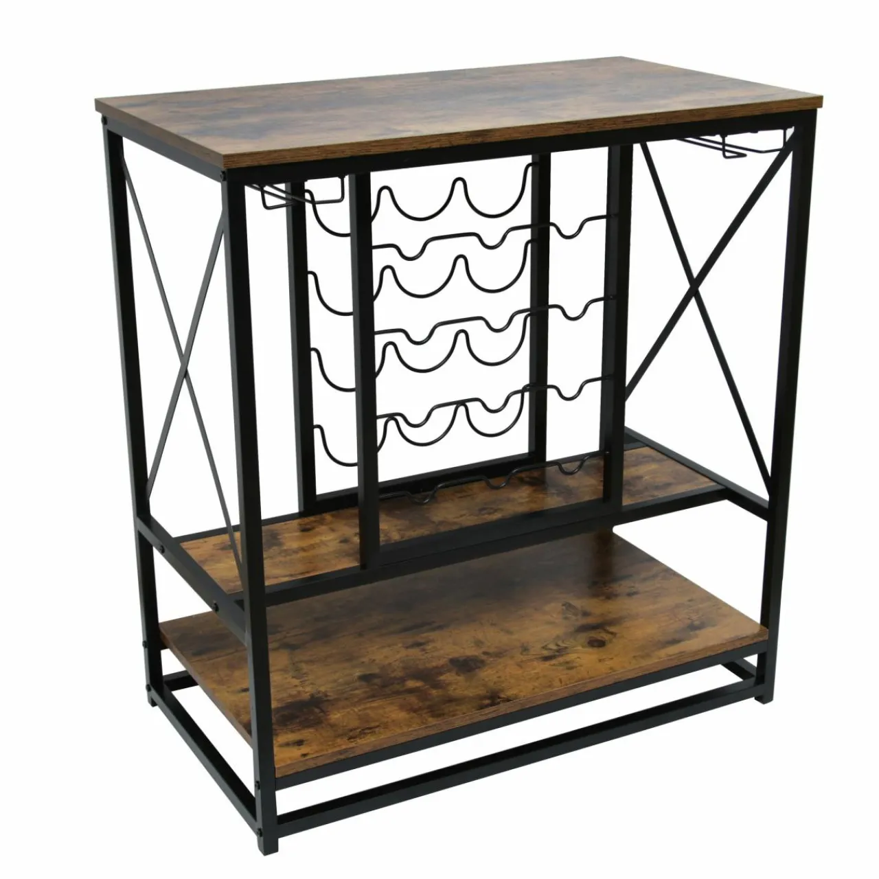 EMINZA Meuble range-bouteilles industriel 12 emplacements et porte-verres (H86 cm) Louis Marron Discount