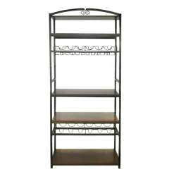 EMINZA Meuble range-bouteilles industriel 12 emplacements et porte-verres (H180 cm) Pablo Marron Discount
