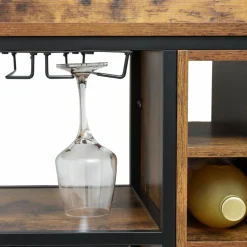 EMINZA Meuble range-bouteilles industriel 18 emplacements et porte-verres (H82 cm) Paul Marron Clearance