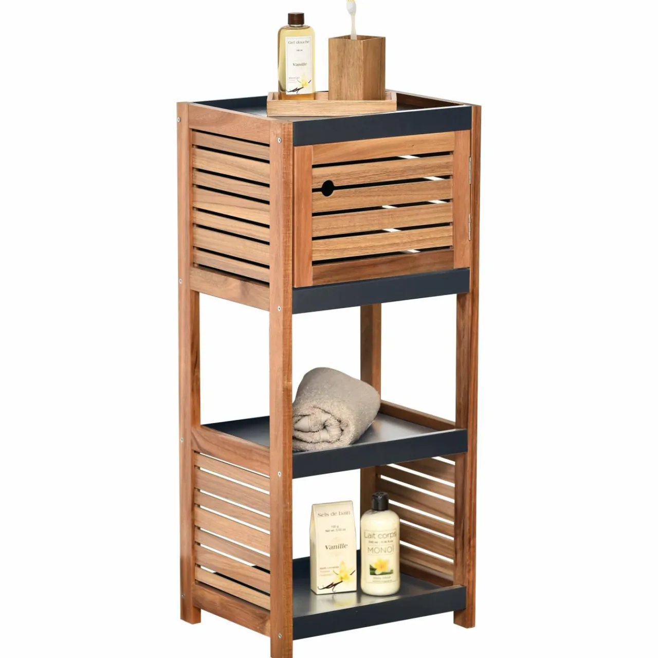 TENDANCE Meuble rangement 4 étagères (36 x H83 cm) Elément Acacia Bois New