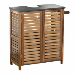 TENDANCE Meuble sous lavabo avec porte serviette (66 x H70 cm) Elément Acacia Bois New