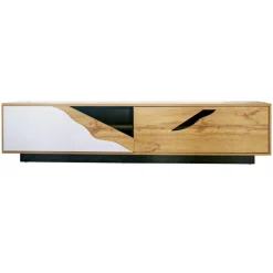 EMINZA Meuble TV en design (L180 x 40 cm) Florida Blanc, noir et naturel Bois Discount