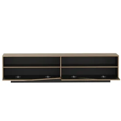 EMINZA Meuble TV en design (L180 x 40 cm) Florida Blanc, noir et naturel Bois Discount