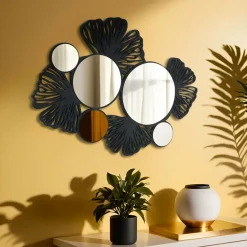 EMINZA Miroir et décoration murale en bois (77 cm) Ginkgo Noir Hot