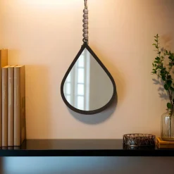 EMINZA Miroir mural en métal (H37 cm) Goutte d'eau Noir