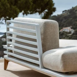 MOBELLIA Méridienne de jardin en aluminium Monte Carlo et taupe Blanc Clearance